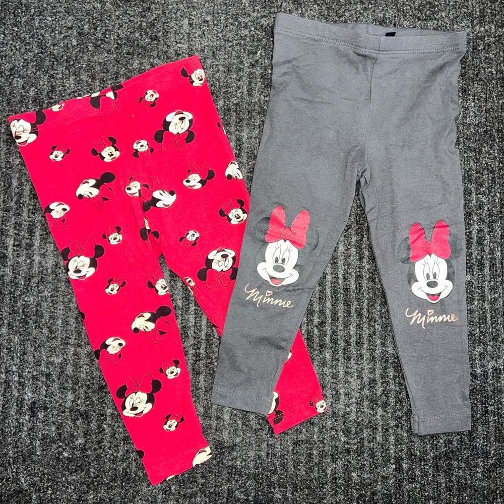 Minnie Mouse Leggings Bundle Girls 2-3T Red Gray Disney Primark Lot of 2!